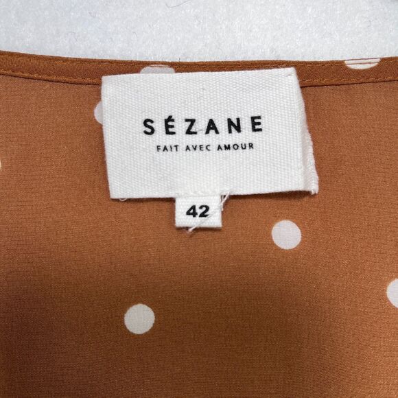 Sezane Blouse Women 42/US 10 Anya Orchard 100% Silk Polka Dot Wrap Tie Romantic - Picture 5 of 13